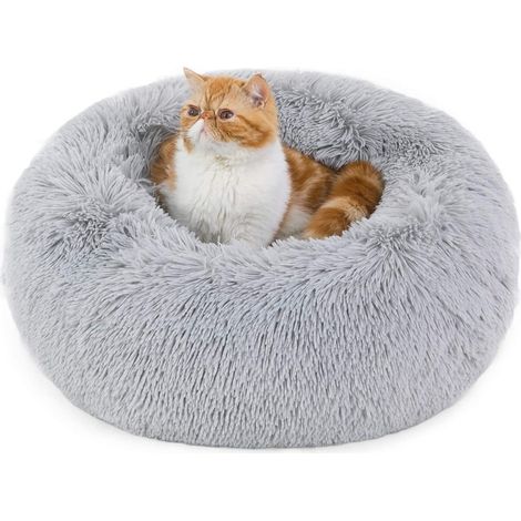 Lit Pour Chat - Coussin Ronde En Peluche Rembourré En Coton PP - Pour Chats Et Petits Chiens - 40 Cm - Gris Foncé (1/5)
