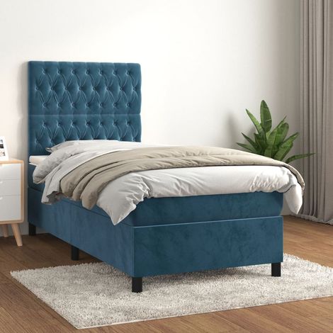 Lit à sommier tapissier et matelas,Lit Adulte,Meuble de Chambre à Coucher Bleu foncé 80x200 cm Velours XZZ402197 (1/5)