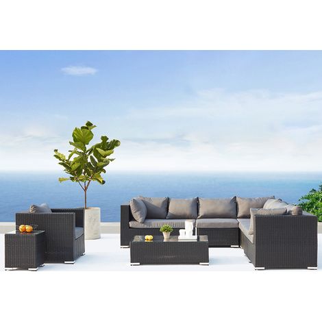 Set di mobili da giardino modulari a 6 posti in resina intrecciata - grigio scuro e beige SALENTO