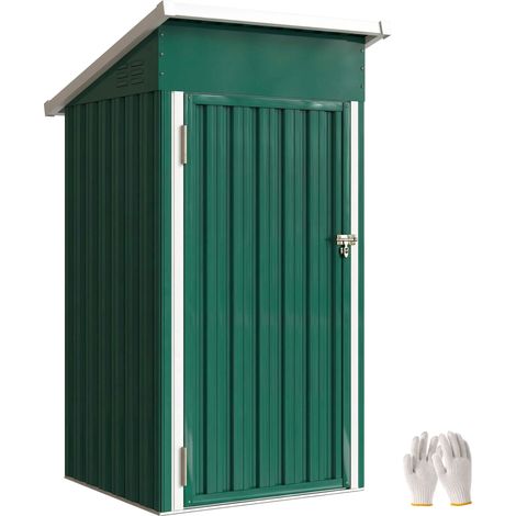 Outsunny cobertizo de jardín exterior metálico 0,74 m², 107,5x91x185 cm con techo inclinado, puerta con cerradura y ventilaciones, verde