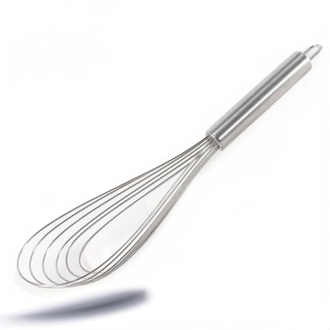 1 Fouet plat, Acier inoxydable, 30 cm, Poignée ronde, 6 arcs, Cuisine