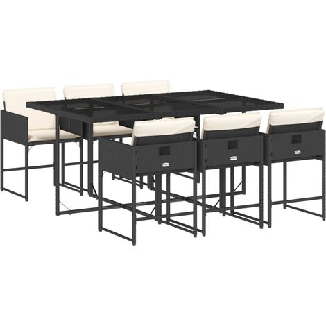 vidaXL Set da Pranzo da Giardino 7 pz Nero con Cuscini in Polyrattan (1/5)