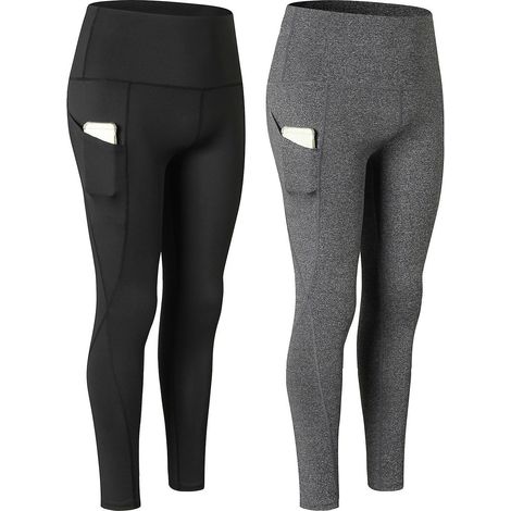 2er-Pack Damen-Yogahosen mit Taschen, schnelltrocknend, hochgeschnitten, Trainingsleggings, Laufhosen – XXL – Mehrfarbig