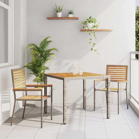 Garten Essgruppe 3 pcs Grau und Braun Poly-Rattan