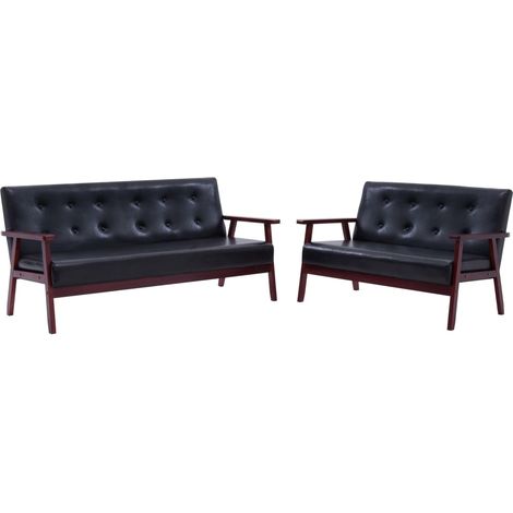Set divano 2 pezzi in ecopelle nera 020020826