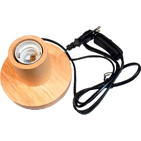 Base de table E27 avec câble et interrupteur, bois, ø120 x 85mm