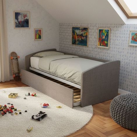 Divano letto singolo con secondo letto estraibile – Design funzionale - Grigio fumo