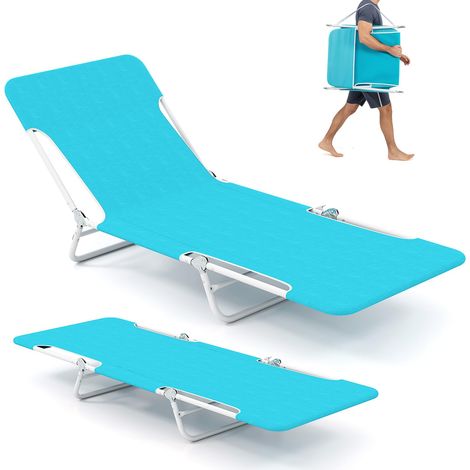 COSTWAY Set di 2 Lettino da Spiaggia Pieghevole, Sedia Reclinabile da Spiaggia a 5 Posizioni con Cinghia, Sedia a Sdraio Portatile da Campeggio Patio, Portata 150 kg (1/5)
