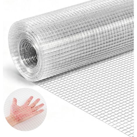 VEVOR Grillage Galvanise Maille Carree 12,7 mm, Grillage Soude en Rouleau 1,5 x 15,2 m Diametre Fil Metallique Calibre 19 pour Cloture de Jardin, Enclos a Poules, Cages a Lapin, Protection de Plantes (1/5)