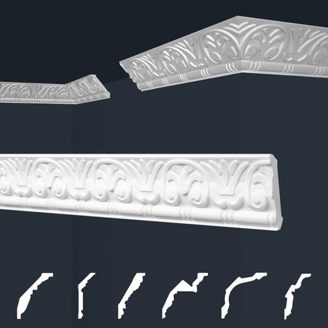 Moulures de stuc à motifs blancs, EPS Styropor ajustement forme, Paquets d'épargne Marbet série B: B-13 / 53x54mm, 2 mètres / 1 bande