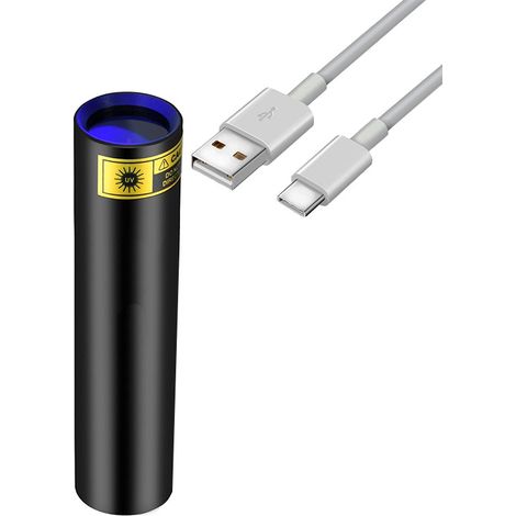 Linterna UV de luz negra, mini linterna potente, recargable por USB, lámpara de Wood, detector LED ultravioleta para orina, ámbar, vidrio de uranio y resina polimérica.