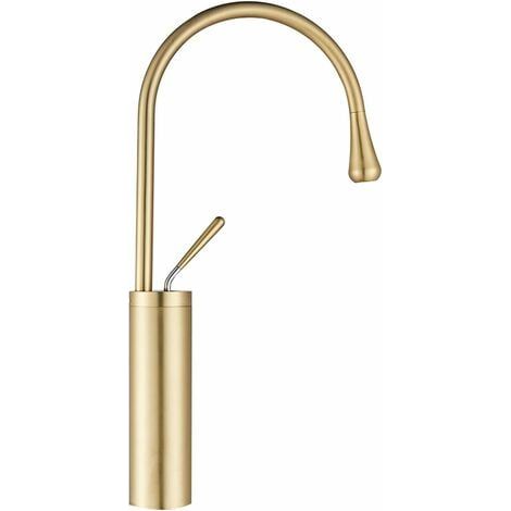 Robinet de salle de bain avec mitigeur haut en laiton brossé doré (1/4)