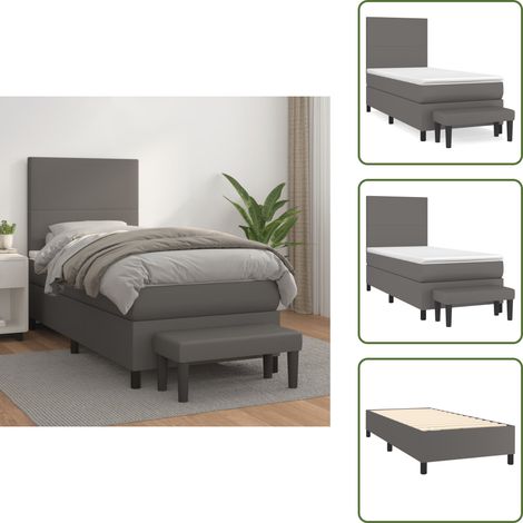 Boxspringbett mit Matratze Grau 90x200 cm Kunstleder - Boxspringbett - Betten - Schlafräume - Kunstleder Möbel - Doppelbett (1/5)
