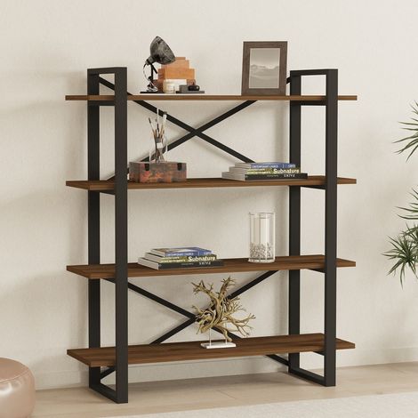 Inverigo Bücherregal, 4-Etagen-Bibliothek, Freie Aufstellung, Metallkonstruktion, 106x33x120h cm, Braun (1/4)