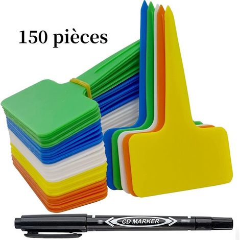 150 pièces Etiquette Jardin Exterieur Marqueurs en Plastique de Plantes Type T Plastique Etiquette Potager avec Stylo étanche Etiquetage Réutilisable et Accessoires pour Plantes(Multicolore) (1/5)