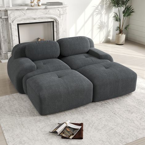 Sofá esquinero modular 208x178x75 cm gris en pana sin estructura con apoyabrazos ergonómicos (1/5)