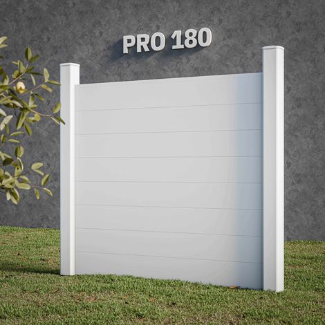 Kit Clôture PRO PVC Blanc H. 180 cm x L. 5.70 m - 8 Soubassements (1/4)
