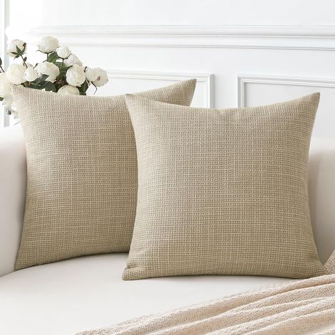 Housse de Coussin, Lot de 2 en Lin Canapé Taie d'oreiller de Couleur Pure pour Maison Salon Chambre Décoration D'intérieur (Café Léger, 60x60cm) (1/5)