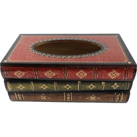 Boîte à mouchoirs en forme de livre - Décoration intérieure, rangement, ornement de bureau, style rétro, artisanat en bois (1/5)