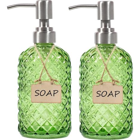 2 - Distributeur de savon - Verre - Pompe acier inoxydable 304 - Pour salle de bain et cuisine - Vert - Non spécifié (1/5)