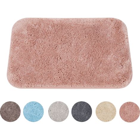 Alfombrilla de baño, microfibra gruesa, base antideslizante de goma, color salmón, para baño (1/5)
