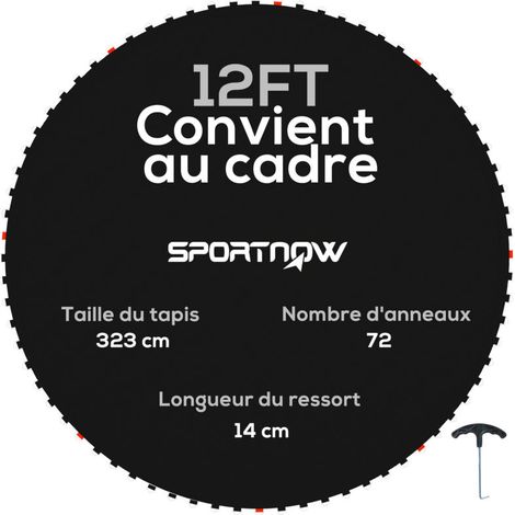 Tapis de rechange pour trampoline tapis de saut de remplacement, compatible trampoline Ø 3,7 m et ressorts de 14 cm (1/5)