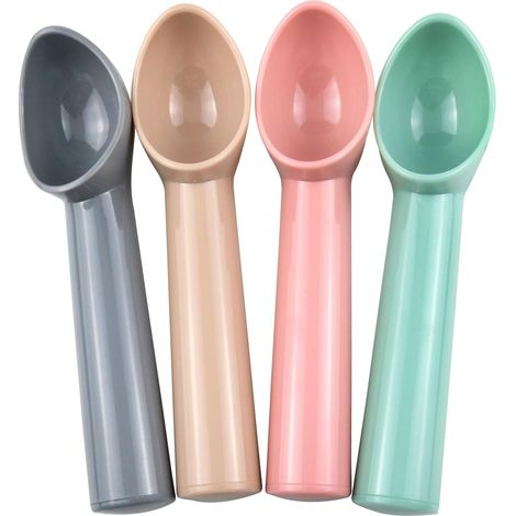 cucharas de plástico para crema - Larga duración - Seguras y confiables - Sandía - Magdalenas y postres - Utensilios de cocina (Gris - Rosa - Azul - 4 piezas) (1/3)