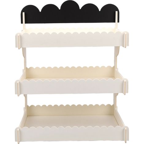 Présentoir à biscuits en bois à plusieurs niveaux avec tableau noir pour les stands de boulangerie, les foires artisanales et les événements : cupcakes, muffins, pâtisseries. (1/5)