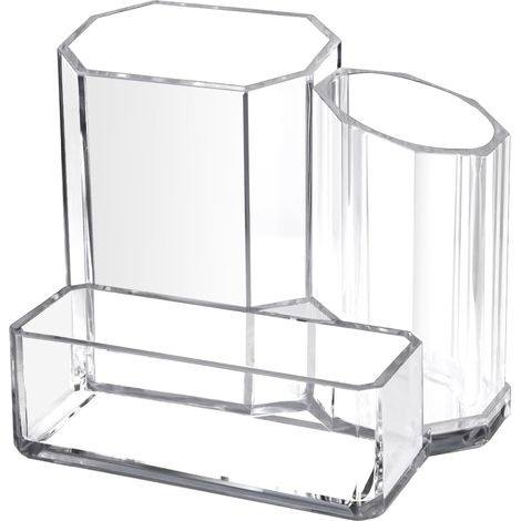 Portapenne in acrilico per scrivania, portapenne, portaoggetti per accessori e trucchi con 3 scomparti, organizer per la scuola e la casa