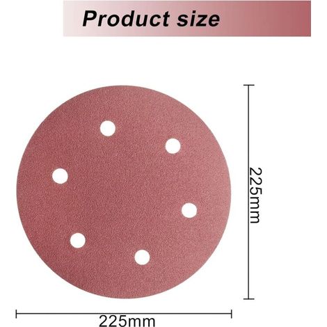 Disco abrasivo da 225 mm, grana 80, 50 pezzi per levigatrici a collo lungo, levigatrici per cartongesso a 6 fori, carta abrasiva rotonda (1/4)