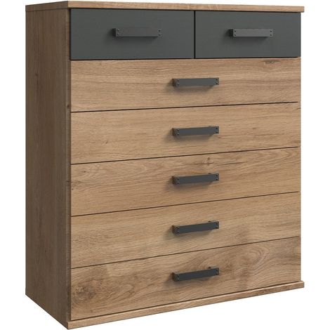 Commode CORFOU 7 Tiroirs - Décor chene et gris anthracite - L91 x P40 x H103 cm (1/3)
