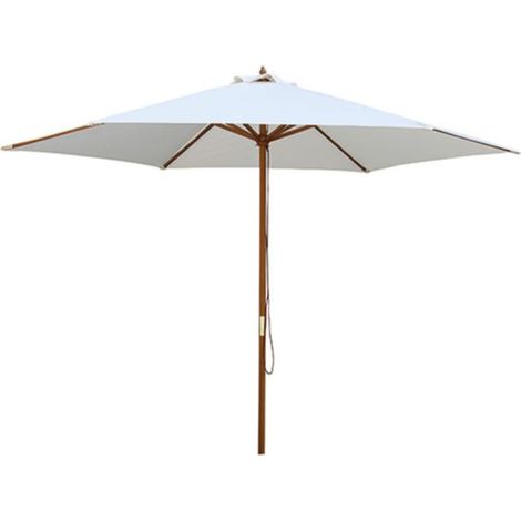 Parasol droit en bois naturel 3 m – Toile polyester 160 g/m² avec cheminée d’aération – Mât de 38 mm – Ø 298 x H 242 cm – Planeta Huerto (1/2)