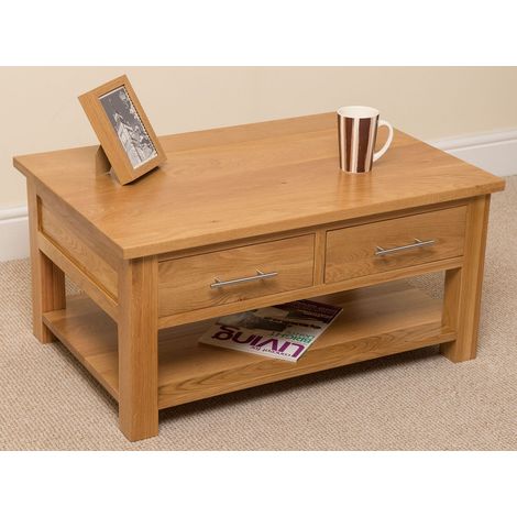 Oslo Solid Oak Coffee Table with 2 Drawers