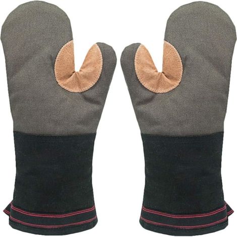 Guantes de cocina gruesos, lavables y de manga larga, de cuero y algodón, para manos grandes, color gris.