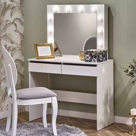 Coiffeuse blanche avec tiroirs et éclairage led STARS (1/5)