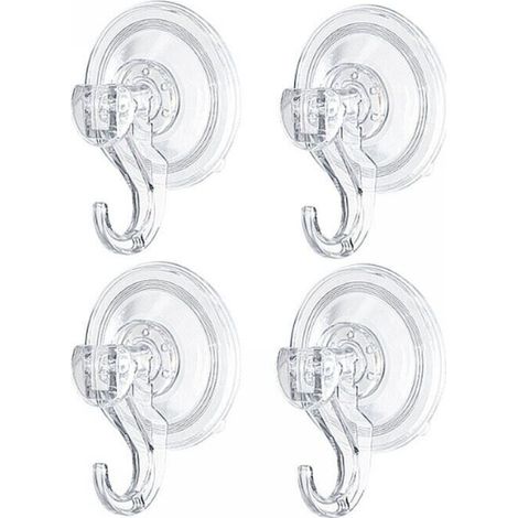 Set of 4 Wall Suction Cup Hooks, Bathroom Hook Plate Towel Holder Crown Bathrobe Coat Tea Towel, Transparent Kitchen/Office Plastic Utensil, Powerful Support White (1/4)