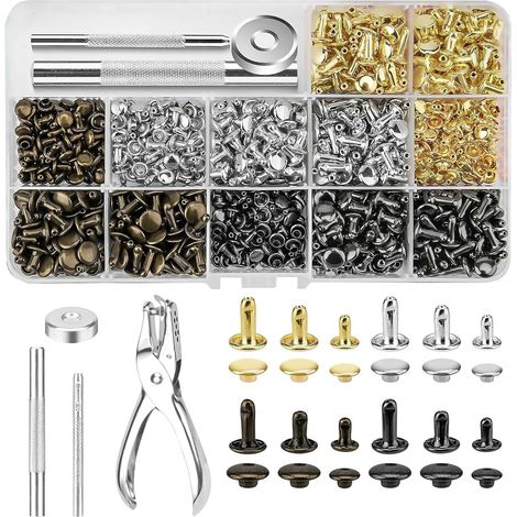 480 Pièces Rivets pour Cuir Rivets pour Cuir À Frapper 3 Tailles pour Artisanat en Cuir DIY Rivets (1/5)