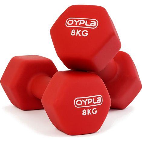 Oypla Pair of 8kg Hex Anti Roll Neoprene Non Slip Hand Dumbbells Workout Weights (1/5)