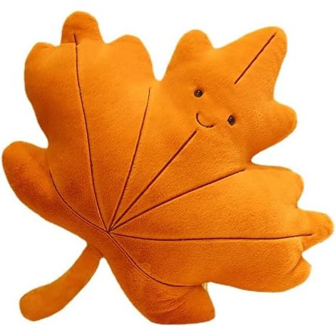 Coussin peluche motif feuilles érable ginkgo vertes, décoration canapé intérieur (1/4)