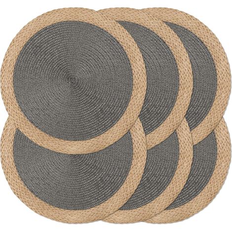 Lot de 6 sets de table ronds tressés tissés à la main, résistants à la chaleur, antidérapants, essuyables avec bord large pour table de cuisine, salle à manger, usage intérieur et'Bord Large Marron, G (1/5)