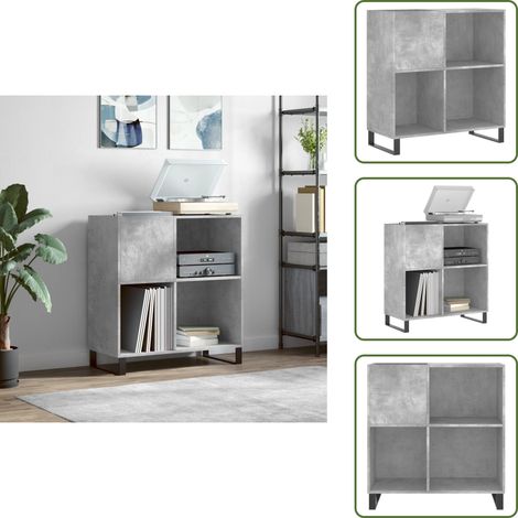 Armoire à disques gris béton 84,5x38x89 cm bois d'ingénierie - Meuble À Disques - Armoire À Disques - Rangement Vinyle - Étagère Disque - Support Tourni Table