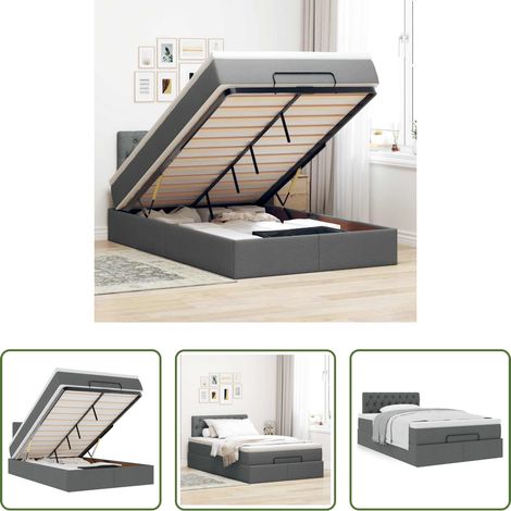 vidaXL Rangement sous le lit - Lit ottoman avec matelas gris foncé 120x200 cm tissu (1/5)