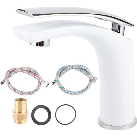 Robinet lavabo peinture blanche – eau chaude/froide – bassin – matériel salle bain – norme européenne (1/5)