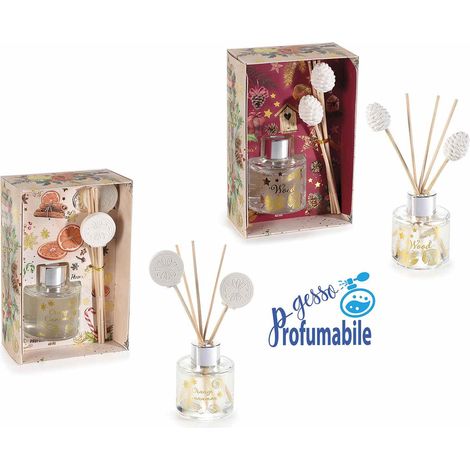 Profumatori natalizi per ambiente con bastoncini decorati con gesso in confezione regalo, set da 4 pezzi, Ø 4,5 cm x 6 H (con stick 12)