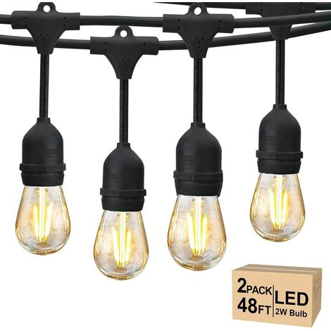 Guirlande Lumineuse Extérieure, 15M S14 Guirlande Guinguette LED avec 15+1 2W E27 Plastiques Ampoule, IP65 Étanche Guirlande Electrique Exterieur pour Jardin Pergola Terrasse, 2700K Blanc Chaud
