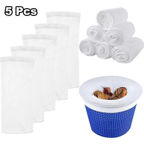 Lot de 50 sacs filtrants pour skimmer de piscine, sacs de nettoyage pour piscine, adaptés aux paniers de skimmer (5 sacs par paquet) (1/5)