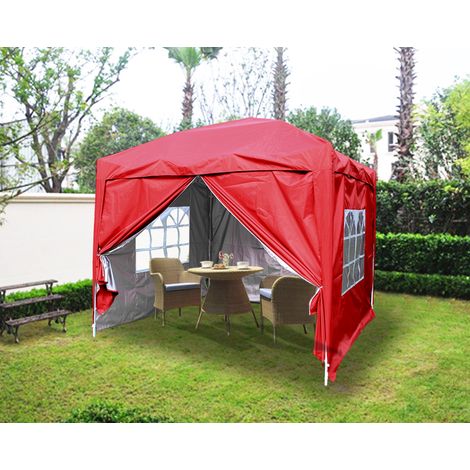 Greenbay Garden Pop Up Gazebo Party Tent Canopy With 4 Sidewalls and Carrying Bag Red 2x2M