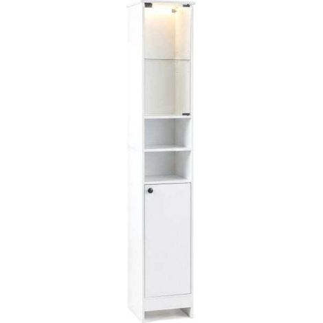 Rangement vertical lumineux, meuble colonne 30 x 30 x 170 cm avec porte en verre, pour salle de bain et entrée (1/5)