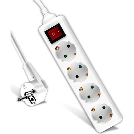 Multiprise 4 Prises avec Interrupteur et Câble 1,5m - Bloc Multiprises 4 Prises 16A Shuko pour Maison, Bureau, Magasin, Garage - 250V - Électrique - Compact et Pratique - Blanc (1/5)