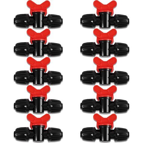 10 Pièces 16 mm Vannes d’Irrigation Plastique, Irrigation Pipe Valve Switch, Vanne Commutation d'Irrigation, Robinet Barbelé Double Mâle (1/4)